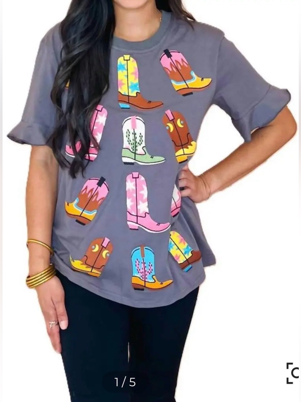 Layerz Clothing Carrie’s Boot Tee in Charcoal Grey‎ Med Nashville Cowboy Cotton